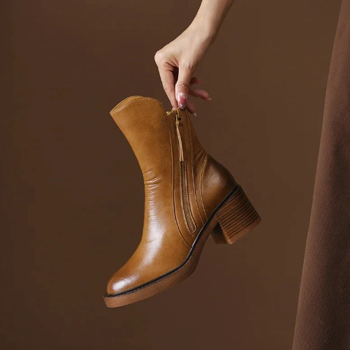 Elegante Damen Leder Stiefeletten für Herbst (2)