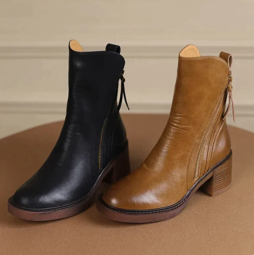 Elegante Damen Leder Stiefeletten für Herbst (3)