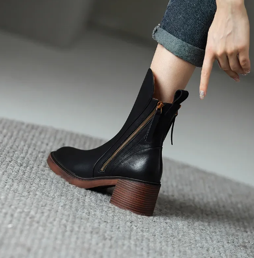 Elegante Damen Leder Stiefeletten für Herbst (5)