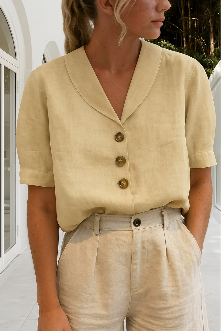 Elegante Damen Leinen Sommerbluse in Beige