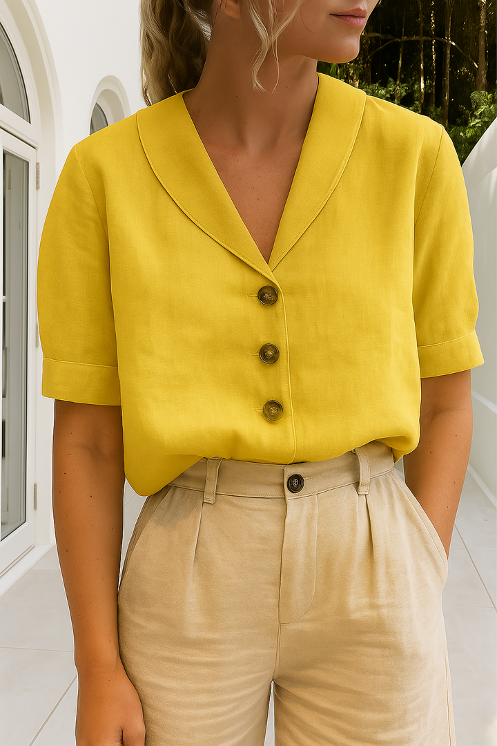 Elegante Damen Leinen Sommerbluse in Gelb