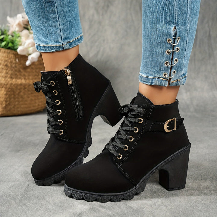 Elegante Damen Stiefeletten mit Blockabsatz und Seitenzipper (3)