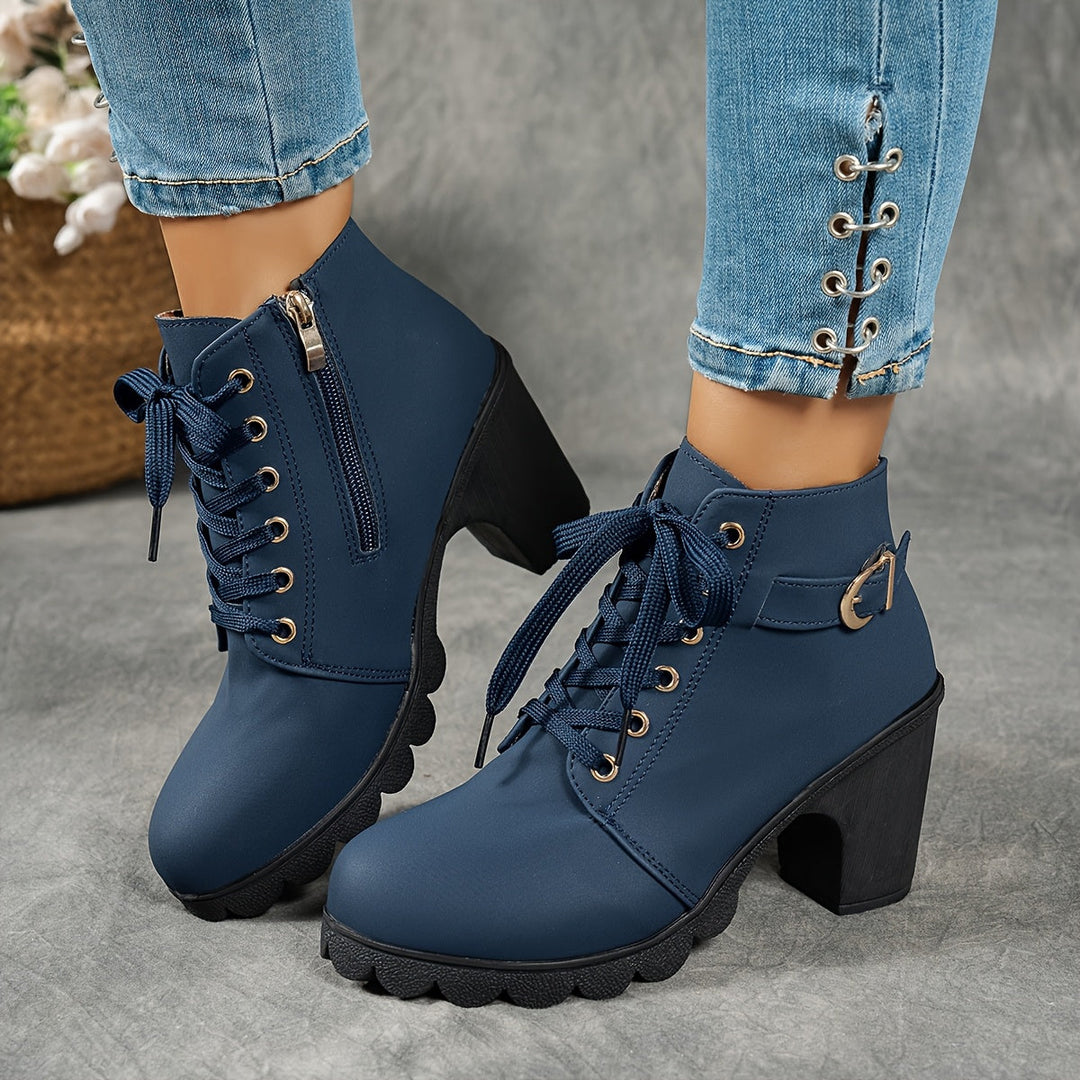Elegante Damen Stiefeletten mit Blockabsatz und Seitenzipper (5)