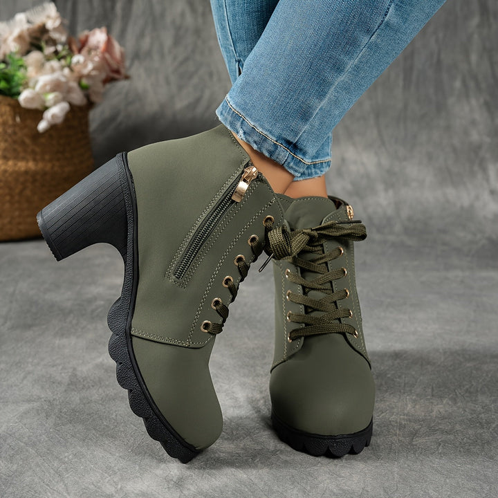 Elegante Damen Stiefeletten mit Blockabsatz und Seitenzipper (8)