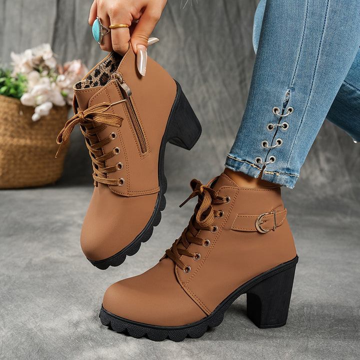 Elegante Damen Stiefeletten mit Blockabsatz und Seitenzipper in Braun