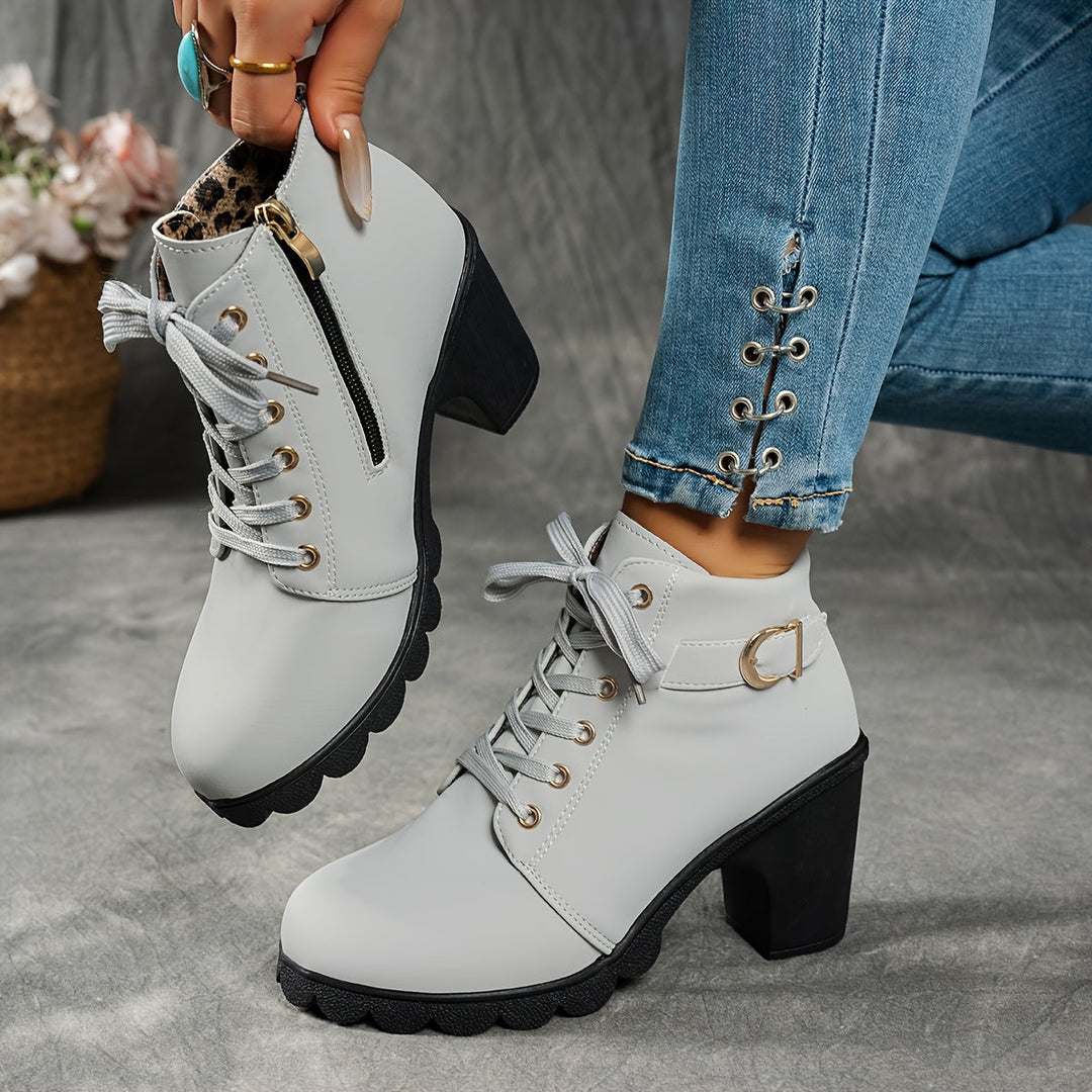 Elegante Damen Stiefeletten mit Blockabsatz und Seitenzipper in Grau