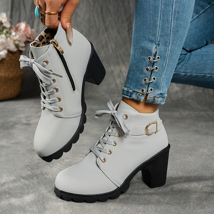 Elegante Damen Stiefeletten mit Blockabsatz und Seitenzipper in Grau