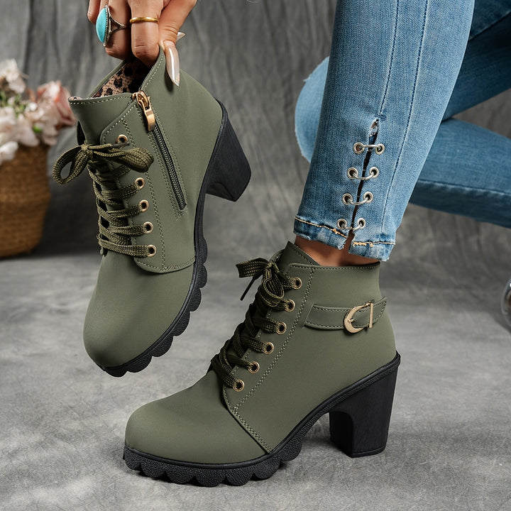 Elegante Damen Stiefeletten mit Blockabsatz und Seitenzipper in Grün