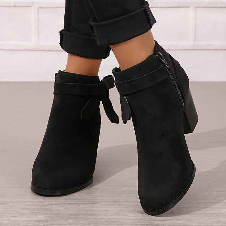 Elegante Damen Stiefeletten mit Schleife und Blockabsatz