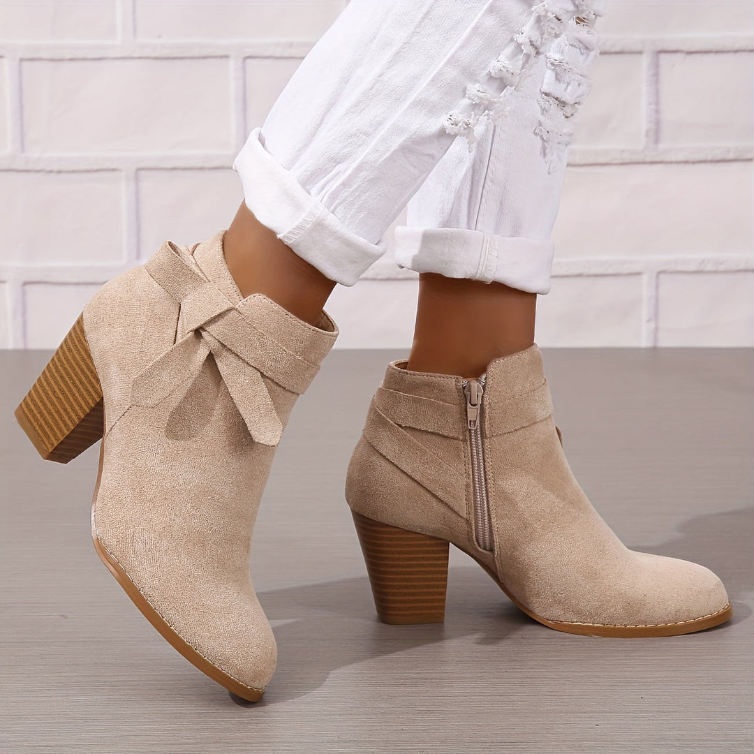 Elegante Damen Stiefeletten mit Schleife und Blockabsatz (11)