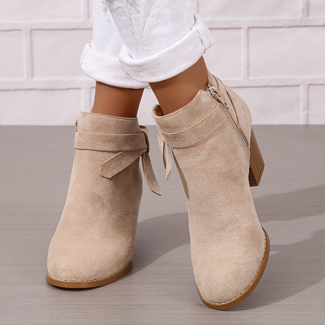 Elegante Damen Stiefeletten mit Schleife und Blockabsatz (12)