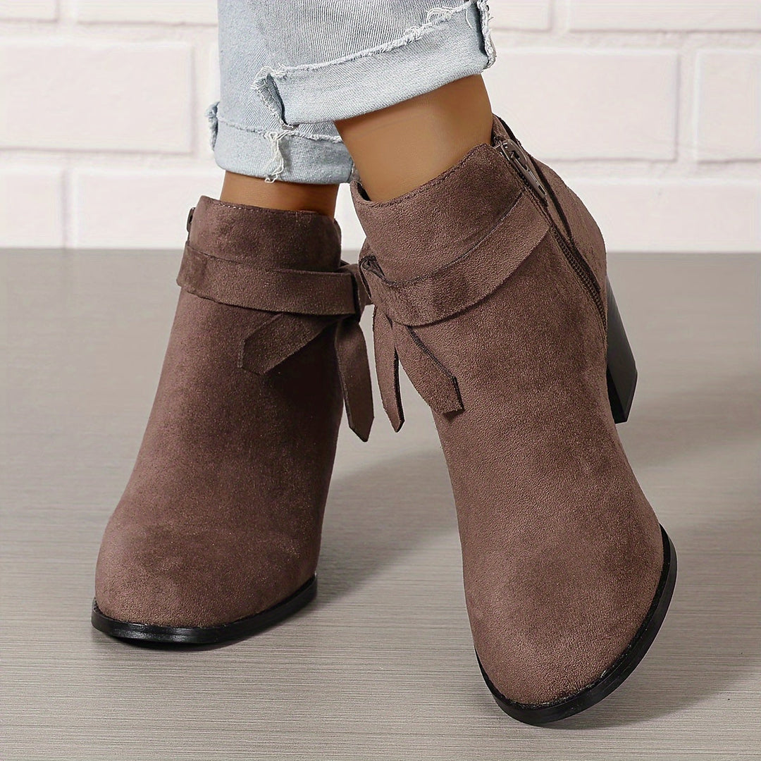 Elegante Damen Stiefeletten mit Schleife und Blockabsatz (18)