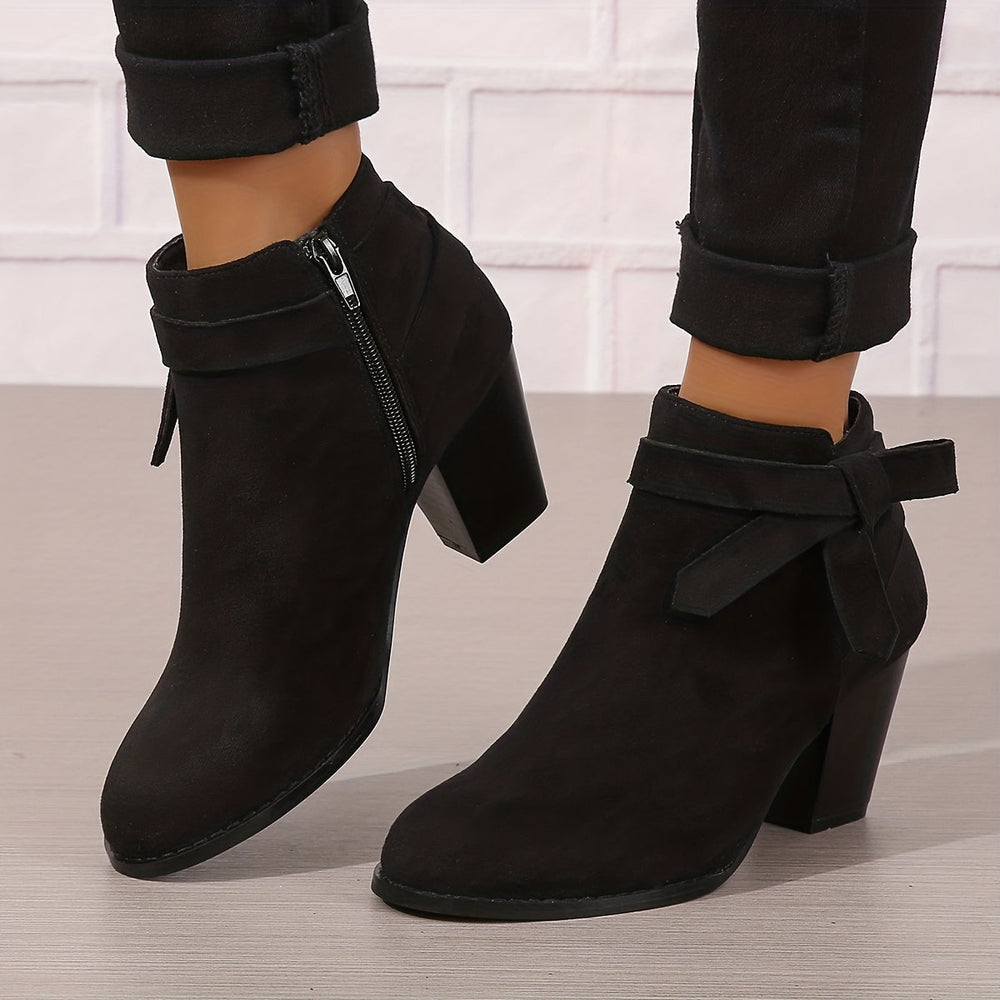 Elegante Damen Stiefeletten mit Schleife und Blockabsatz (2)