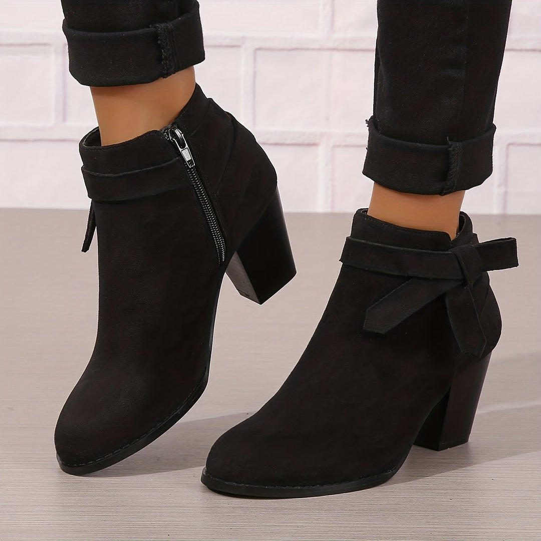 Elegante Damen Stiefeletten mit Schleife und Blockabsatz (2)