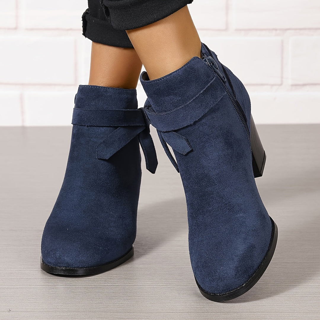 Elegante Damen Stiefeletten mit Schleife und Blockabsatz (4)