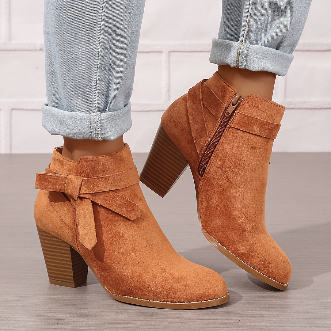 Elegante Damen Stiefeletten mit Schleife und Blockabsatz (5)