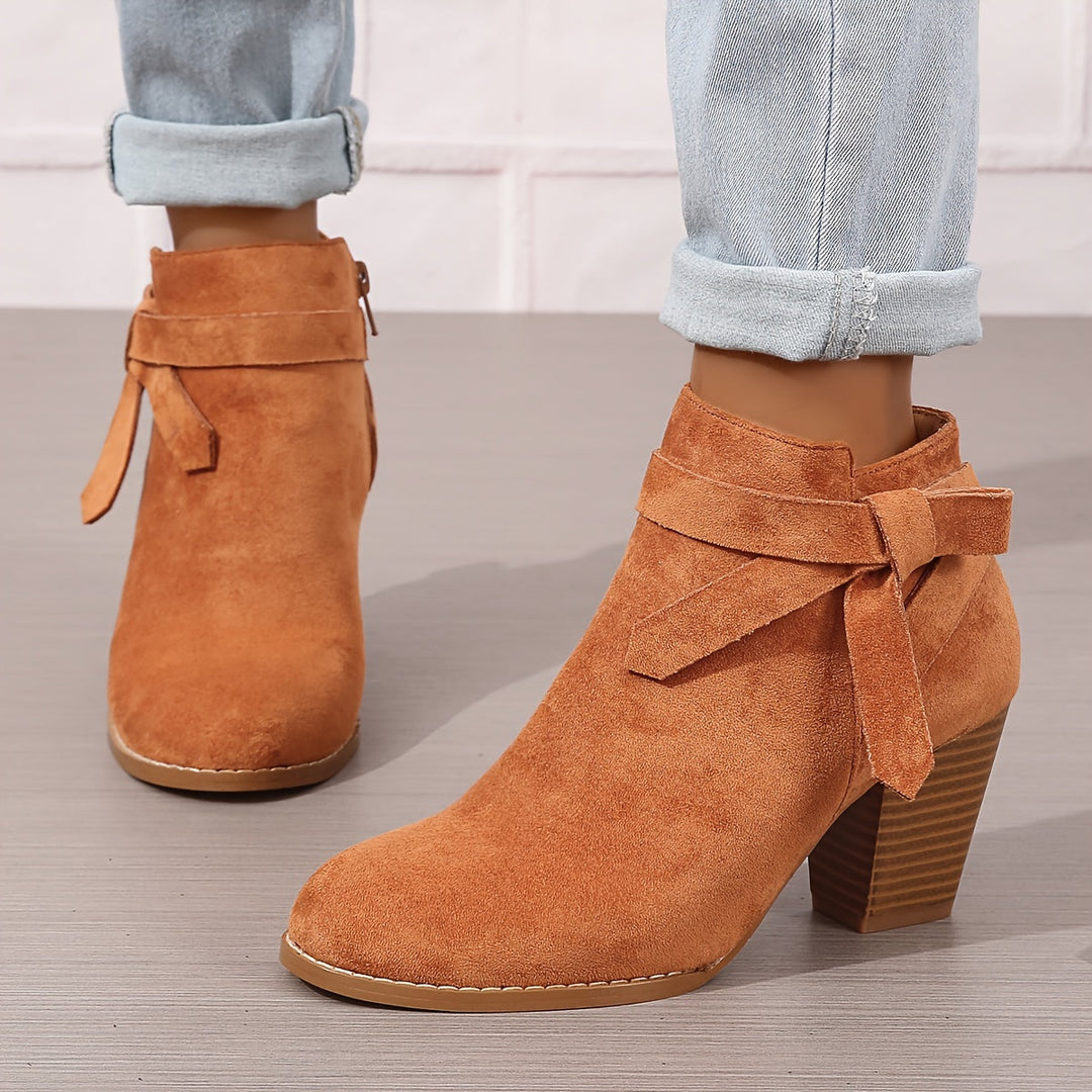 Elegante Damen Stiefeletten mit Schleife und Blockabsatz (6)