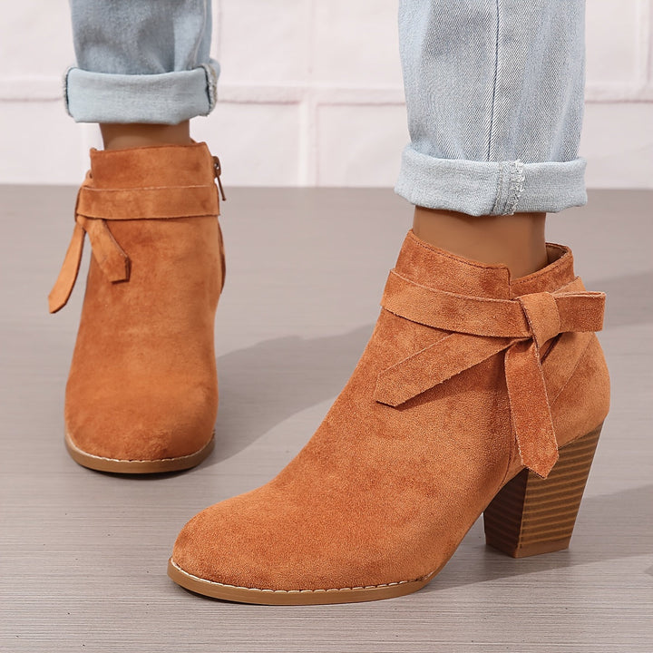 Elegante Damen Stiefeletten mit Schleife und Blockabsatz (6)