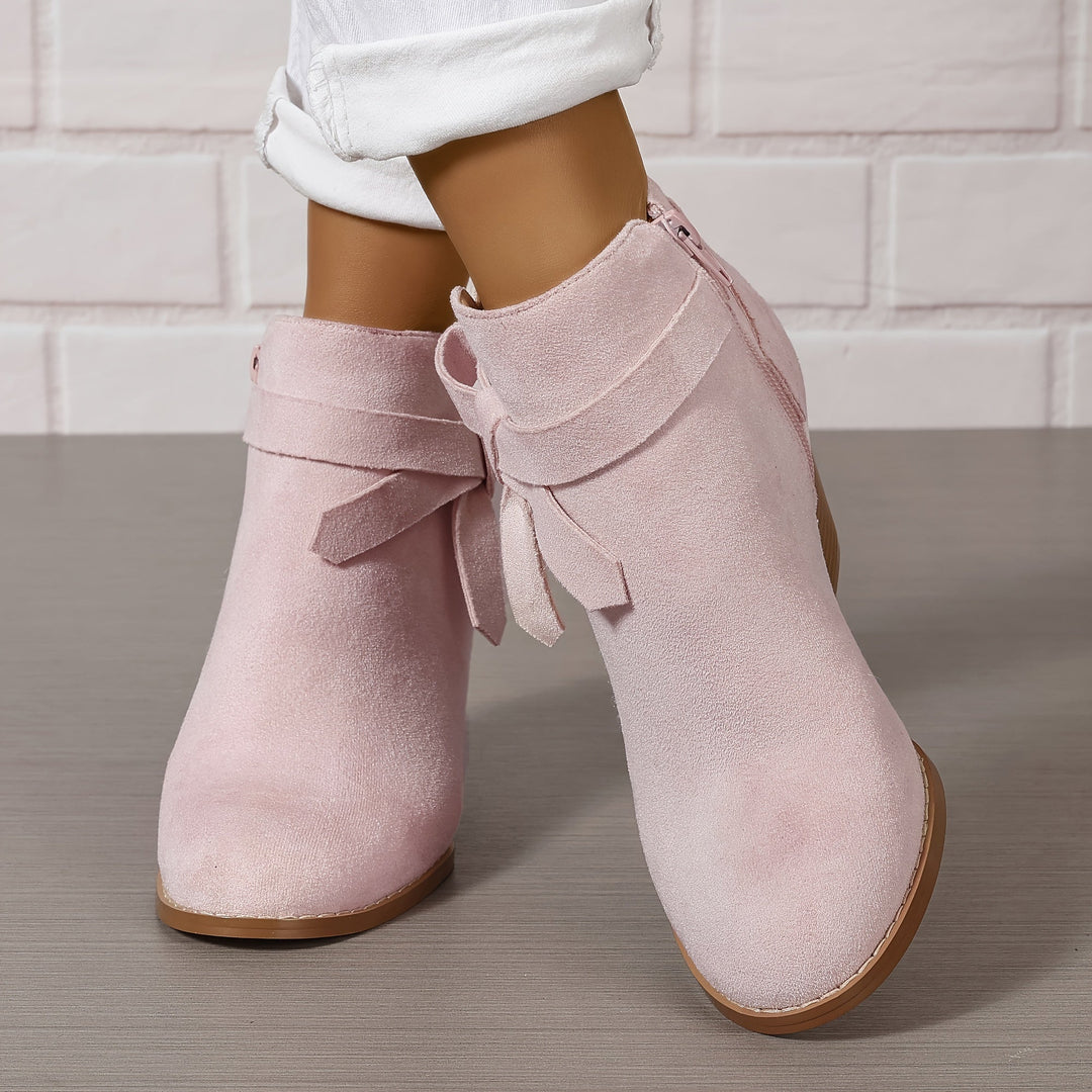 Elegante Damen Stiefeletten mit Schleife und Blockabsatz (9)