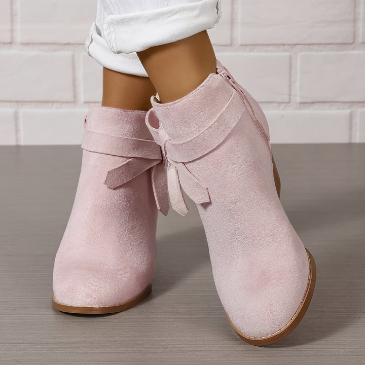 Elegante Damen Stiefeletten mit Schleife und Blockabsatz (9)