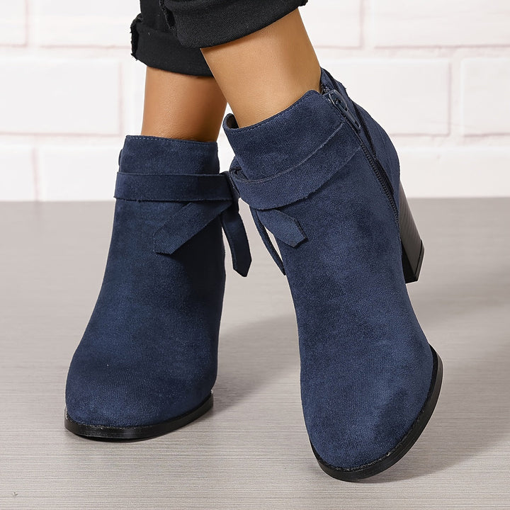 Elegante Damen Stiefeletten mit Schleife und Blockabsatz in Blau