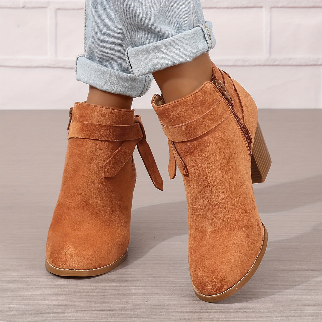 Elegante Damen Stiefeletten mit Schleife und Blockabsatz in Orange