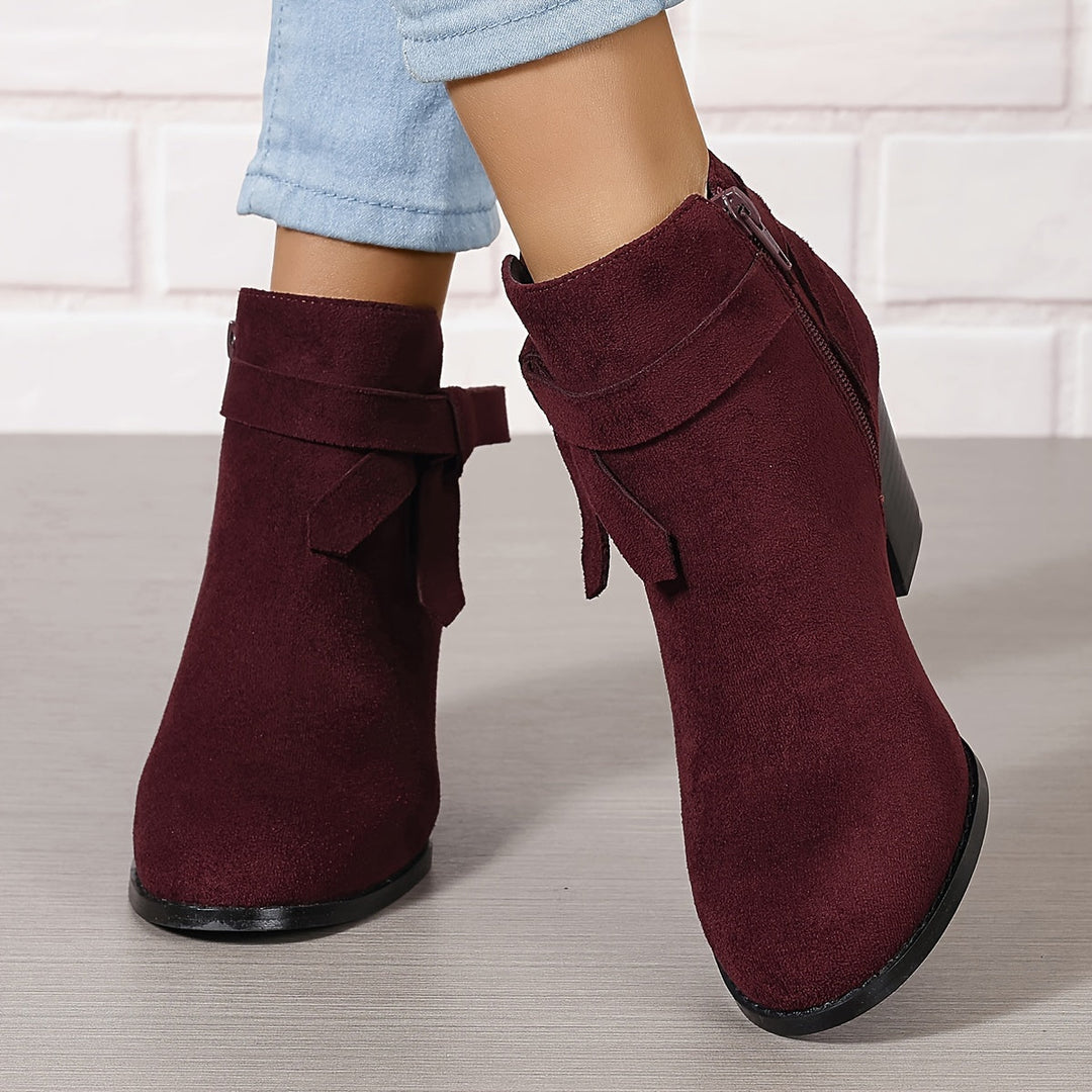 Elegante Damen Stiefeletten mit Schleife und Blockabsatz in Rot