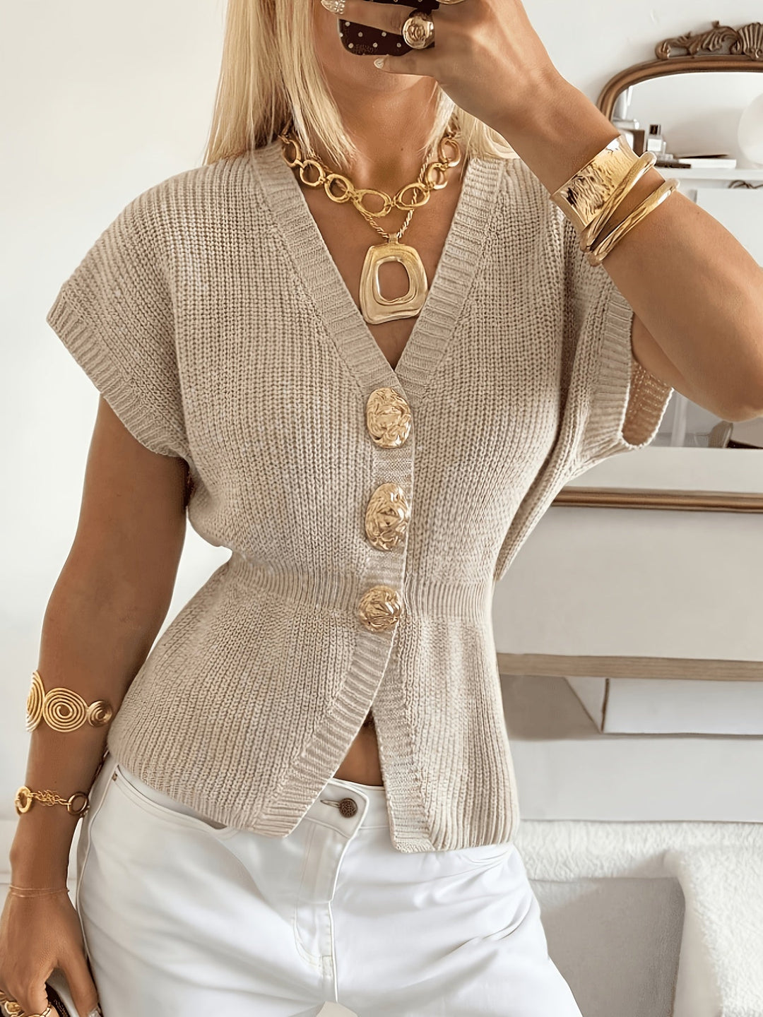 Elegante Damen Strickjacke für jeden Tag in Apricot