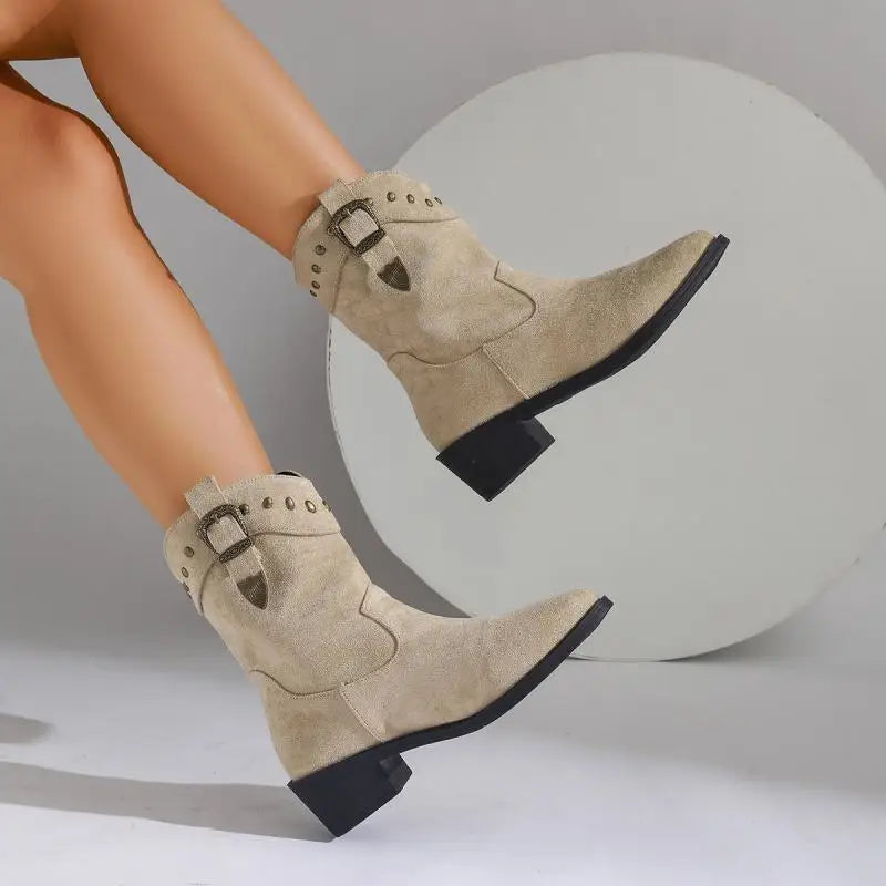 Elegante Damen Wildleder Stiefeletten im Reiterstil