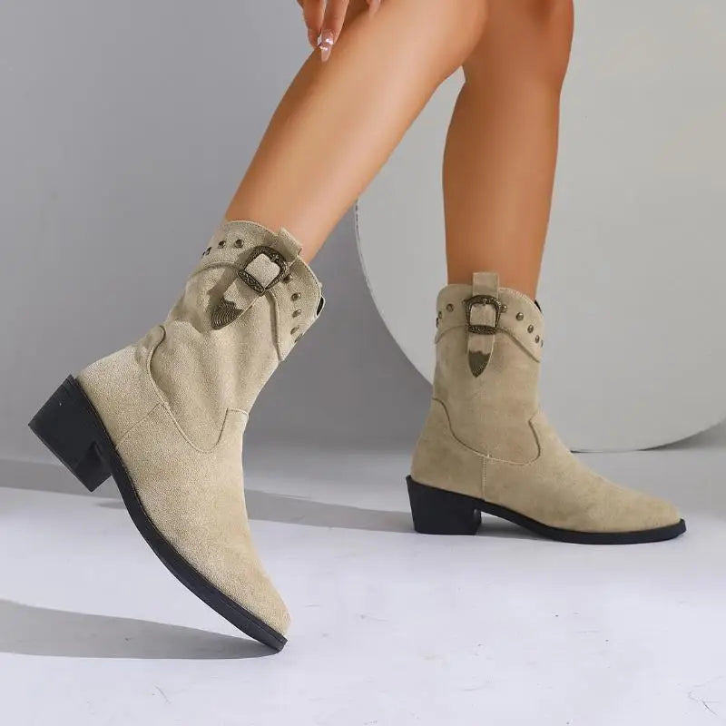 Elegante Damen Wildleder Stiefeletten im Reiterstil (2)