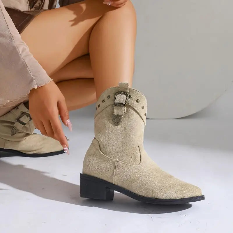Elegante Damen Wildleder Stiefeletten im Reiterstil (3)