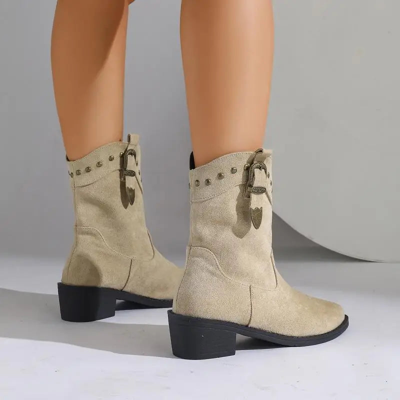 Elegante Damen Wildleder Stiefeletten im Reiterstil (4)