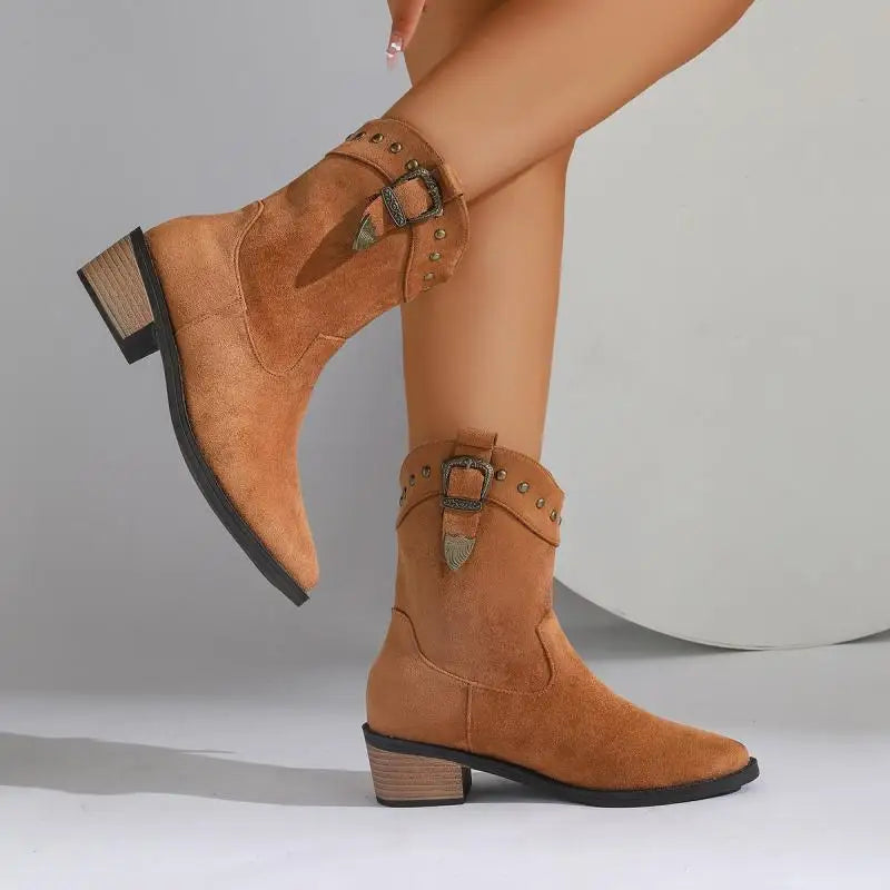 Elegante Damen Wildleder Stiefeletten im Reiterstil (5)