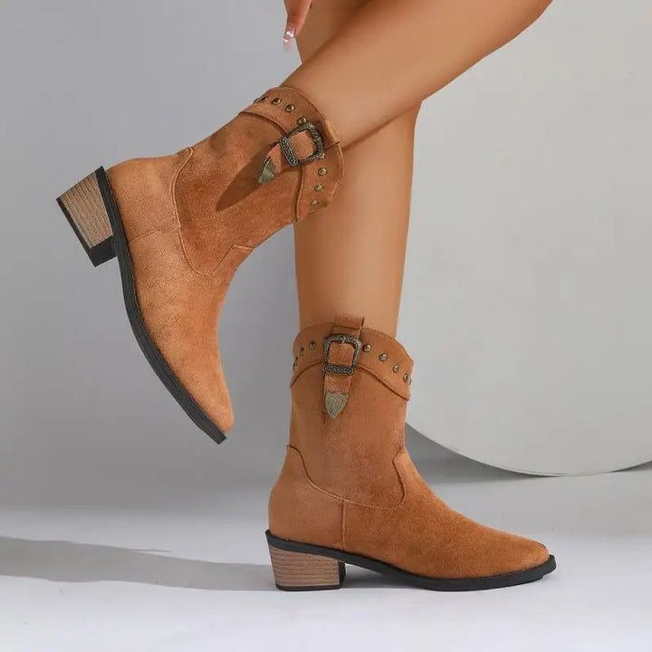 Elegante Damen Wildleder Stiefeletten im Reiterstil (5)