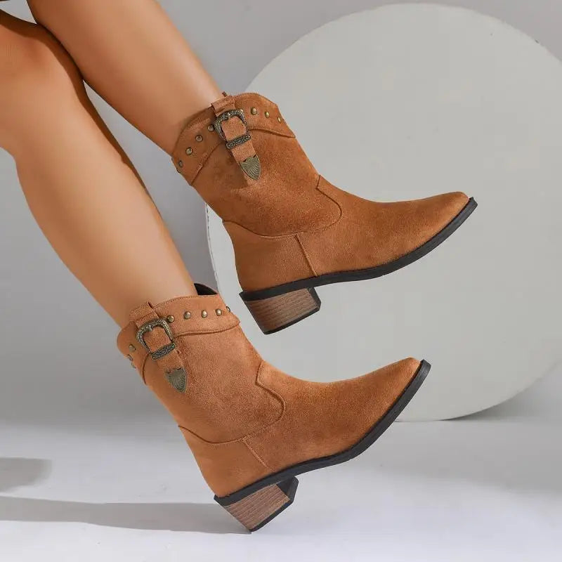 Elegante Damen Wildleder Stiefeletten im Reiterstil (6)