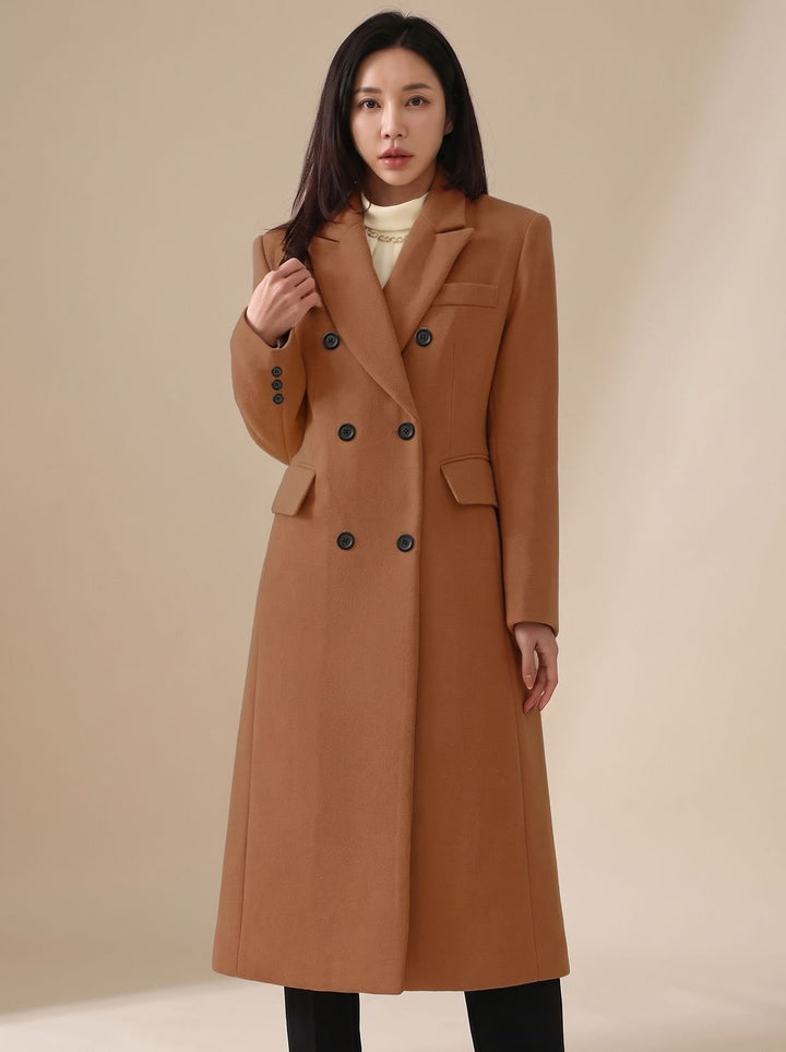 Elegante Damen Winterjacke aus Wolle Tailliert in Dunkelbraun