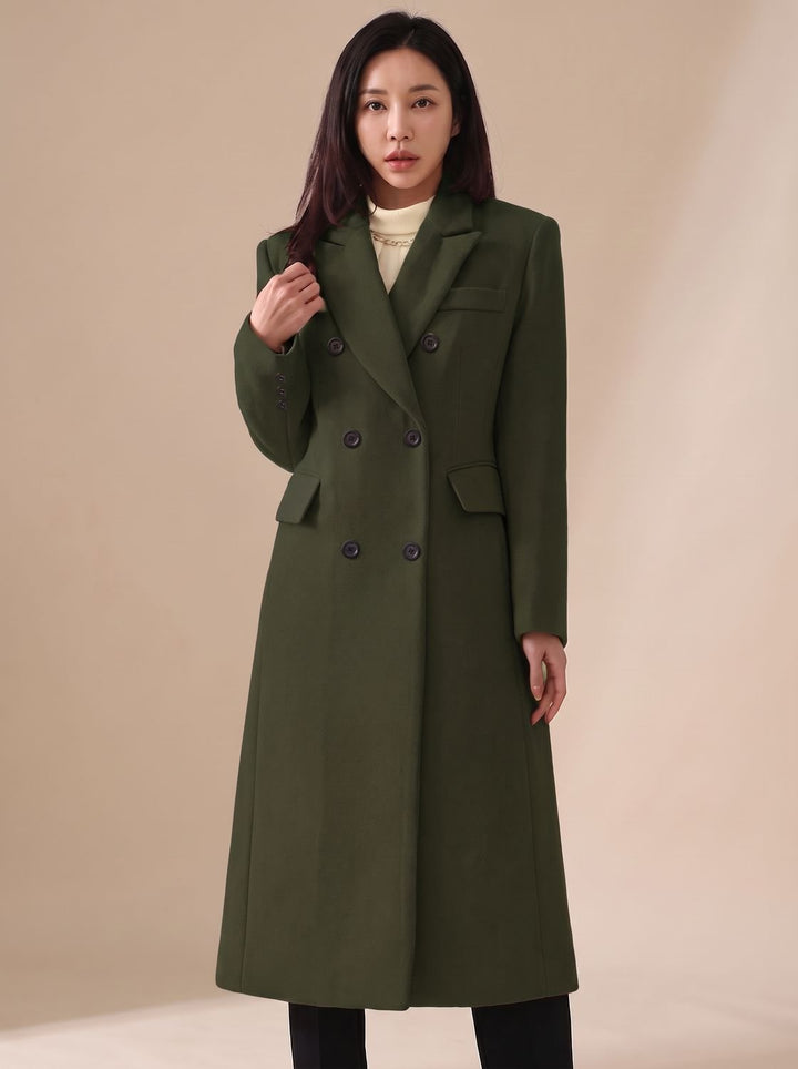 Elegante Damen Winterjacke aus Wolle Tailliert in Dunkelgrün