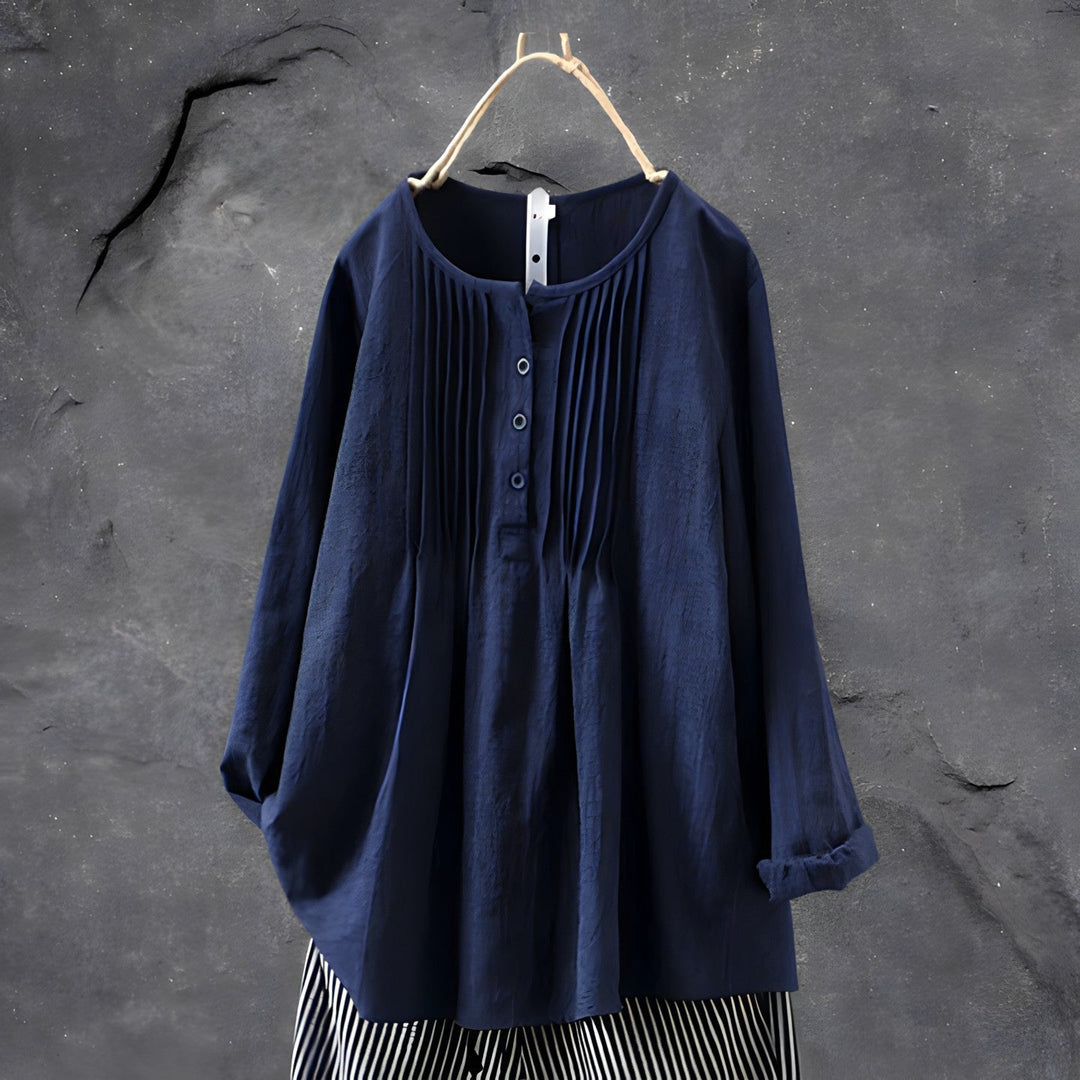 Elegante Falt-Bluse in Marineblau