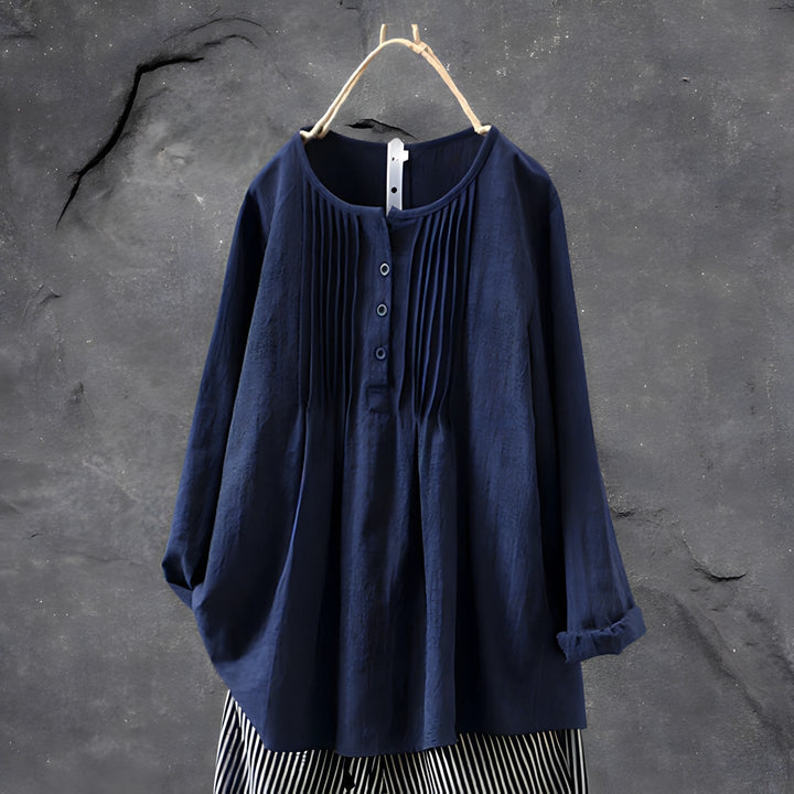 Elegante Falt-Bluse in Marineblau