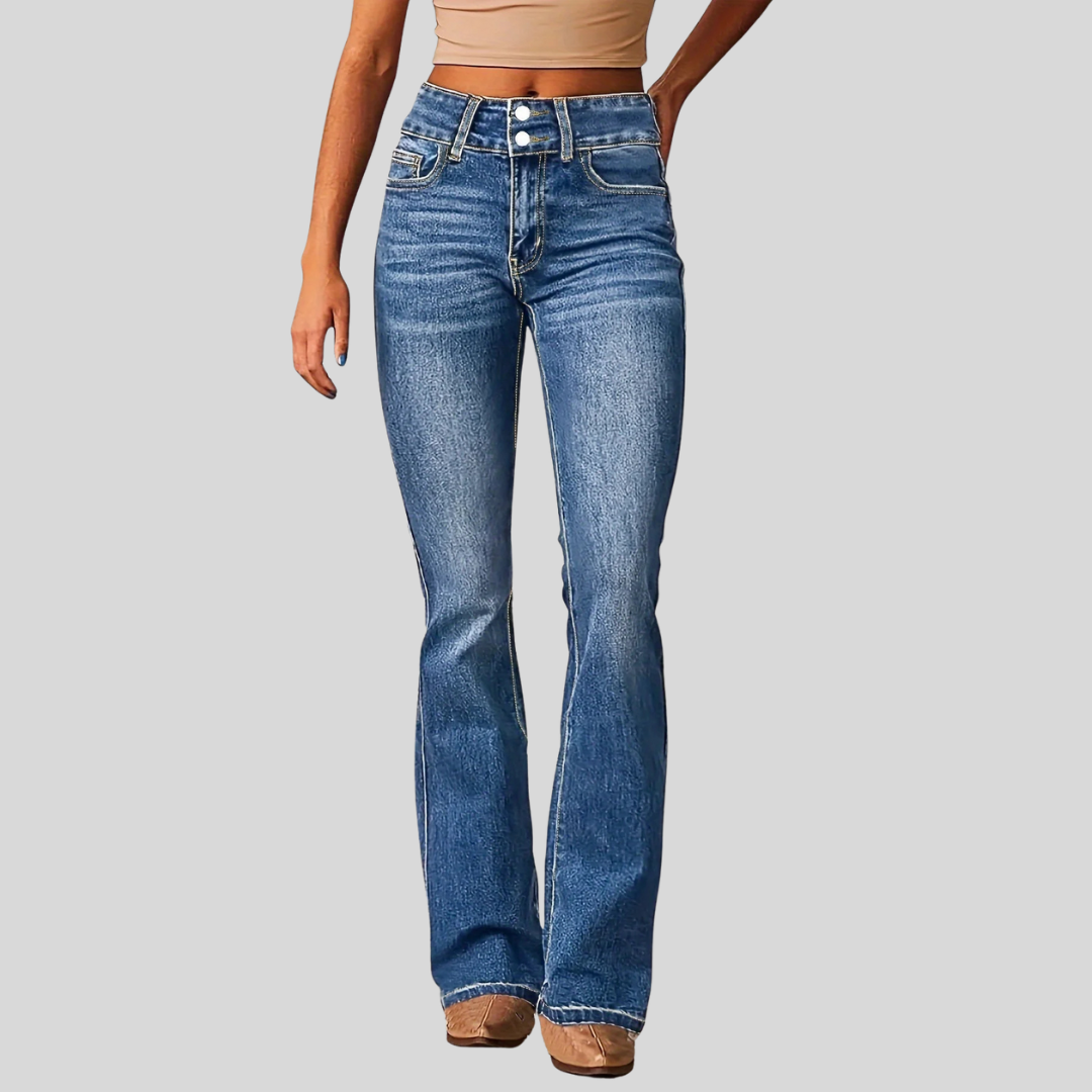 Elegante gewaschene Damenjeans mit hoher Taille in Blau