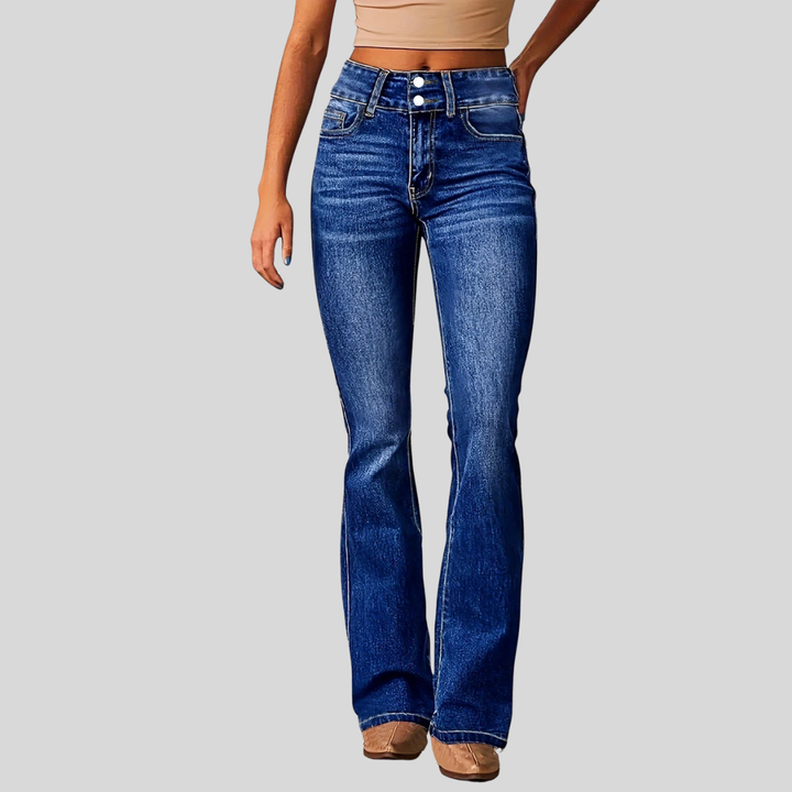 Elegante gewaschene Damenjeans mit hoher Taille in Dunkelblau