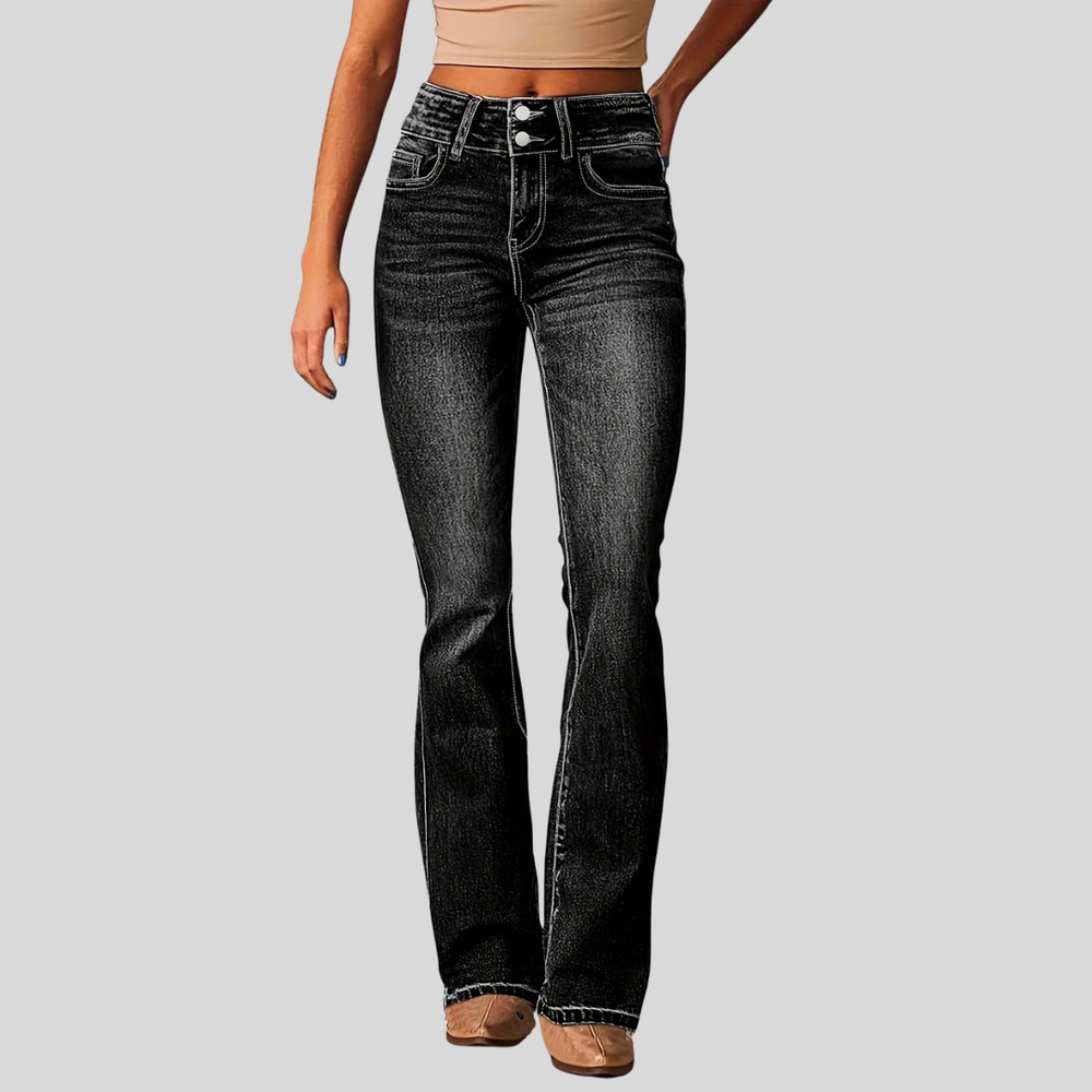 Elegante gewaschene Damenjeans mit hoher Taille in Schwarz