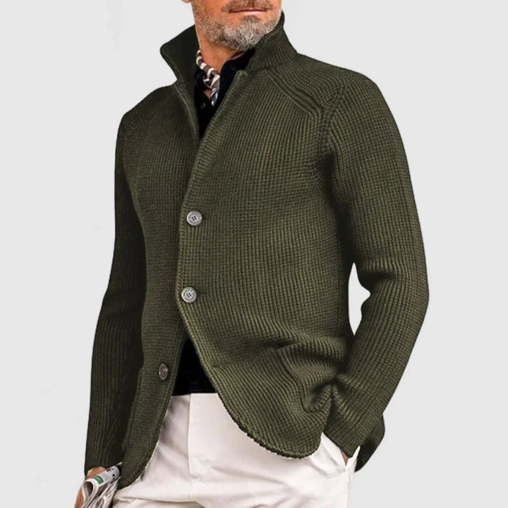 Elegante Herren Strickjacke im klassischen Stil in Armeegrün