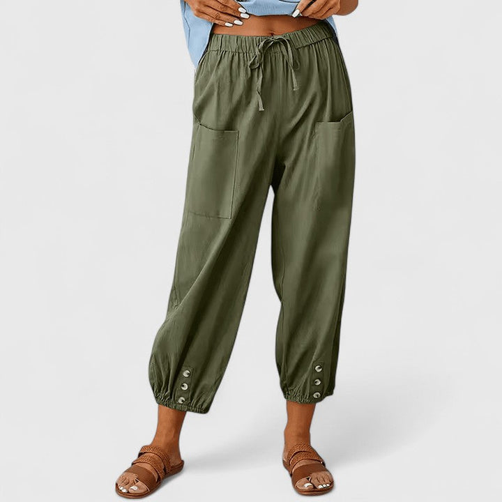 Elegante Kordelzug-Hose Linen pants in Armeegrün