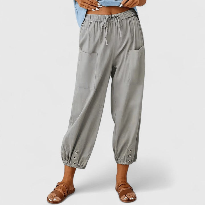 Elegante Kordelzug-Hose Linen pants in Hellgrau
