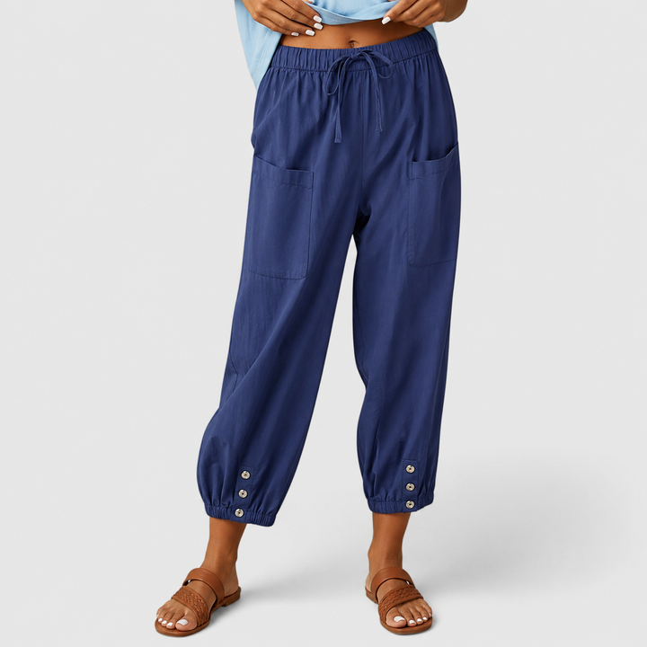 Elegante Kordelzug-Hose Linen pants in Marineblau