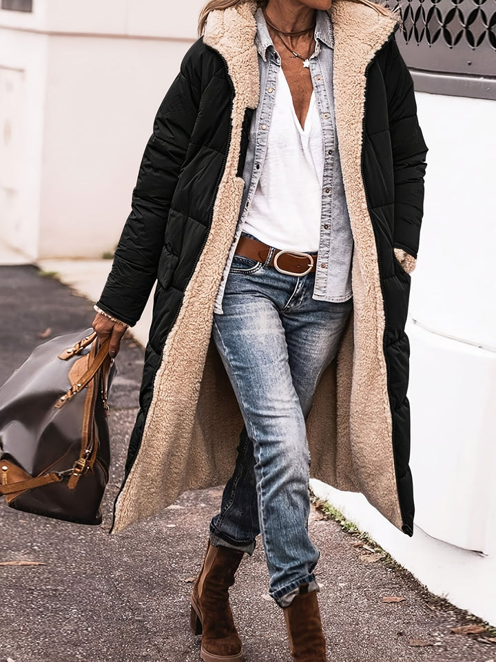 Elegante lange Damen Jacke für Herbst in Schwarz