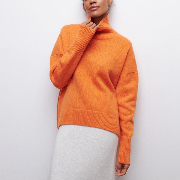 Elegante lange Damen Strickjacke für Herbst in Orange