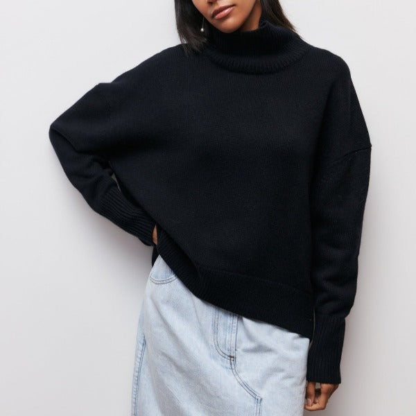 Elegante lange Damen Strickjacke für Herbst in Schwarz