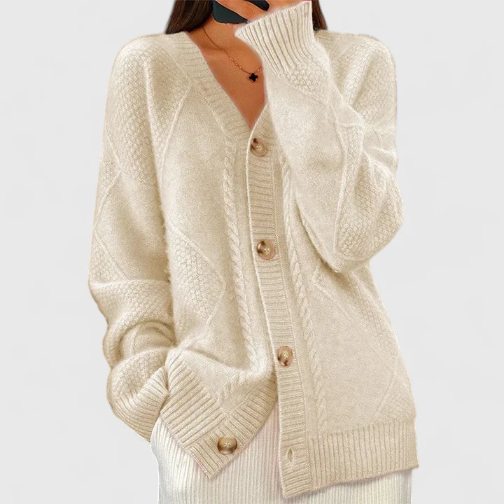 Elegante lange Strickjacke für Damen in Apricot